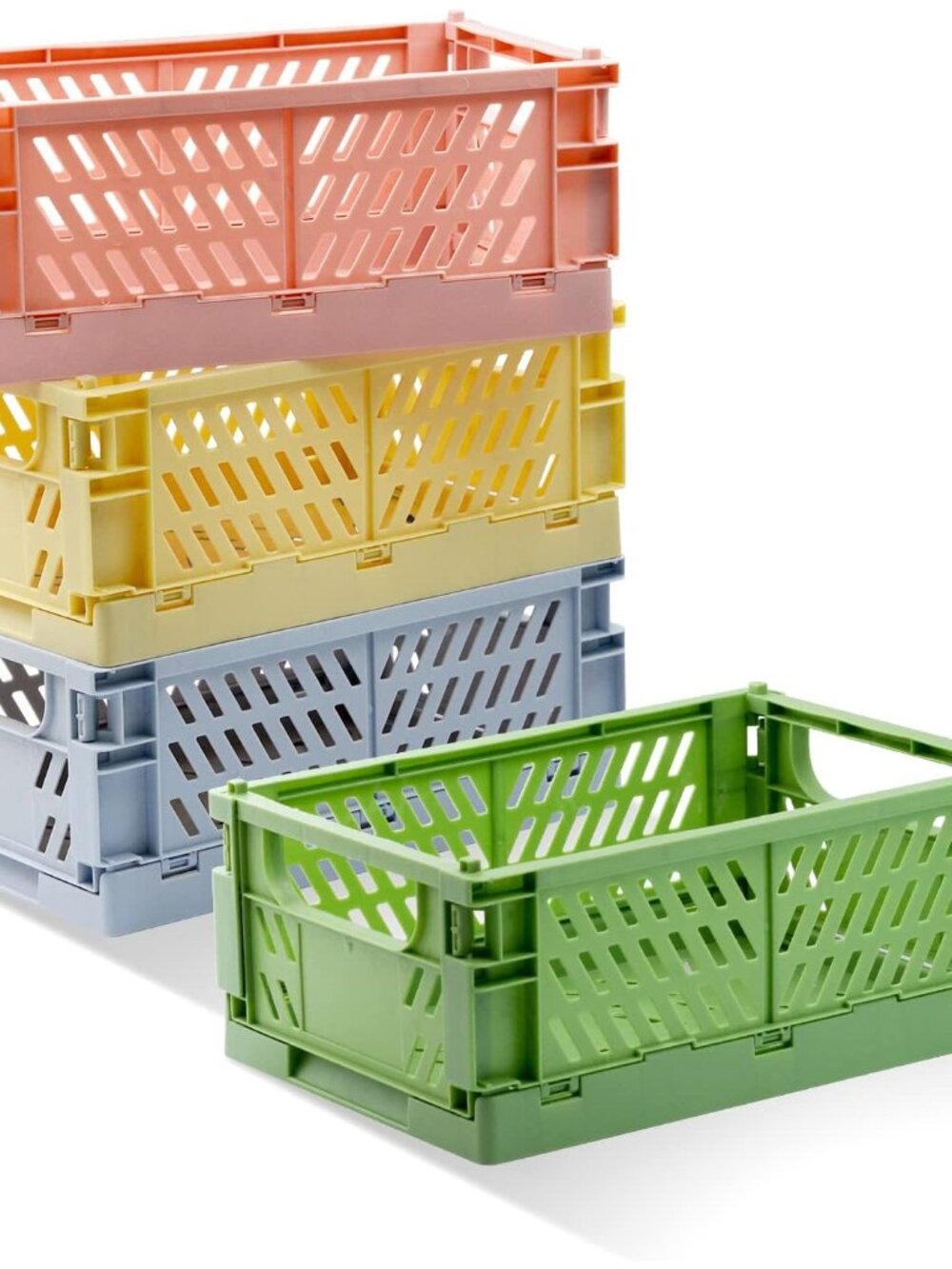 4 Pack Pastel Crates for Storage, Plastic Folding Basket, Colorful Small Storage